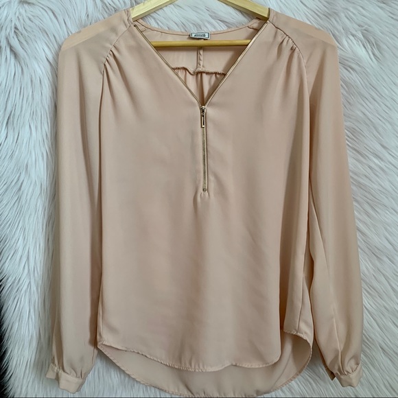 collection pimkie Tops - COLLECTION PIMKIE light pink gold zippered blouse